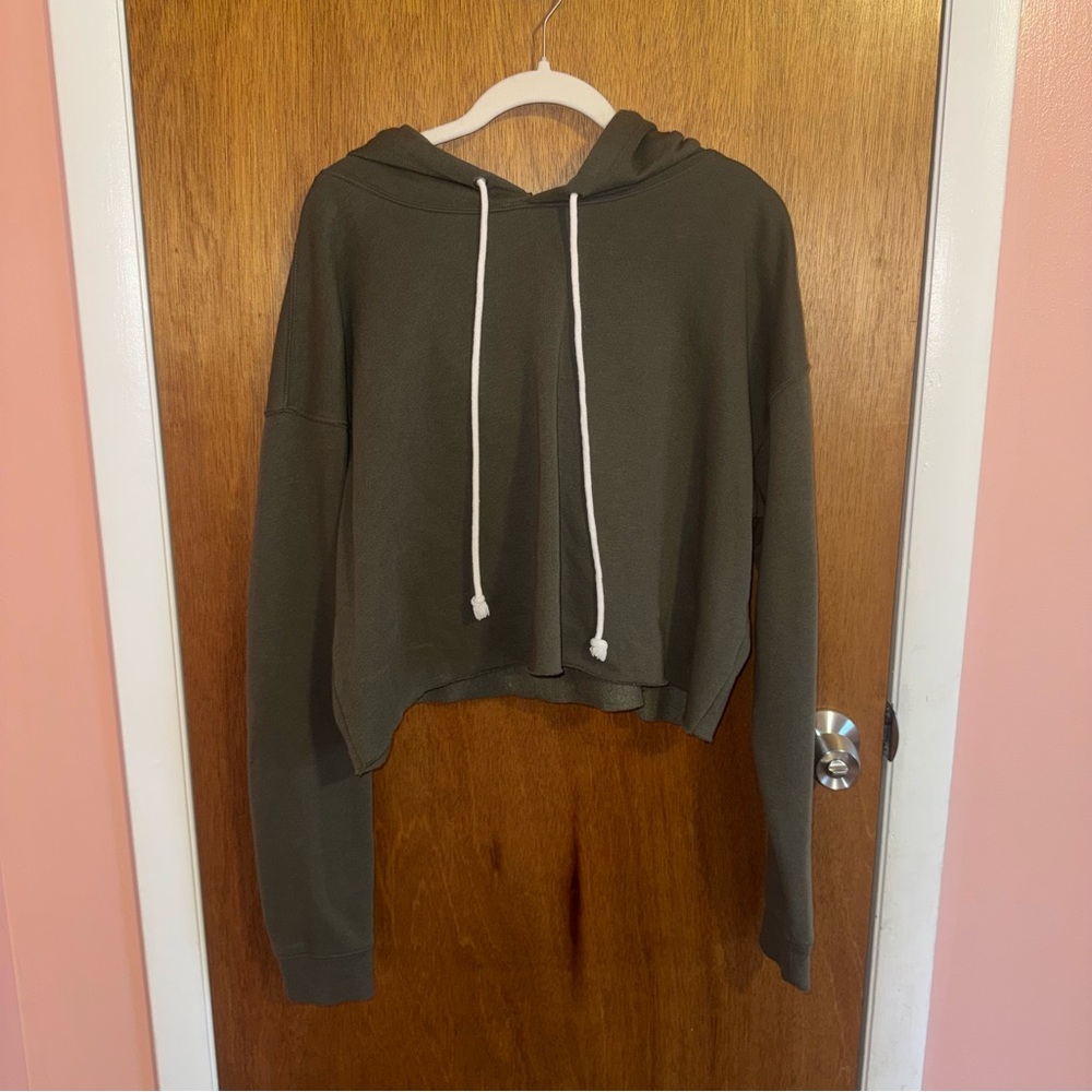 Wild Fable Dark Green Cropped Hoodie Sweater